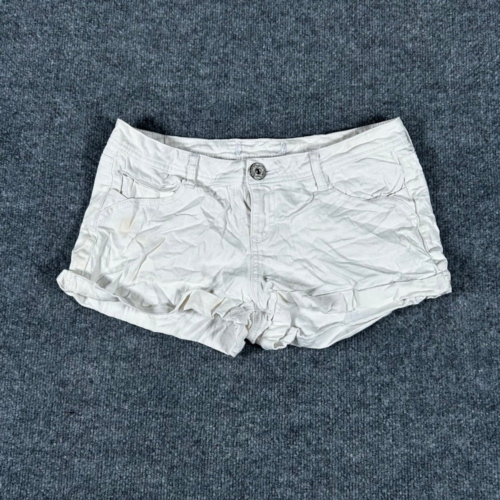 Candie's Shorts Womens Size 28 White Denim Low Rise Rolled Hem Casual Stained